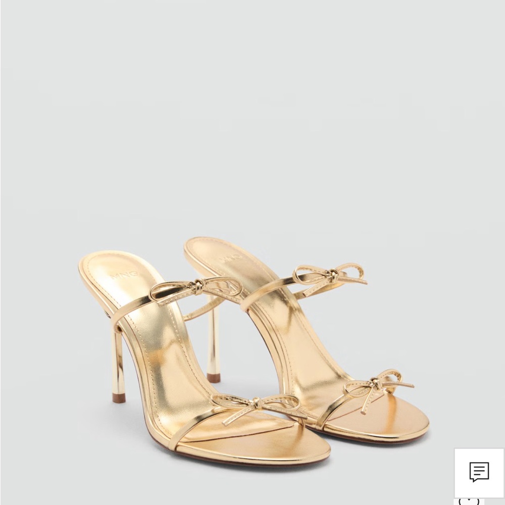 Mango Gold Heeled Sandals with Bow Details